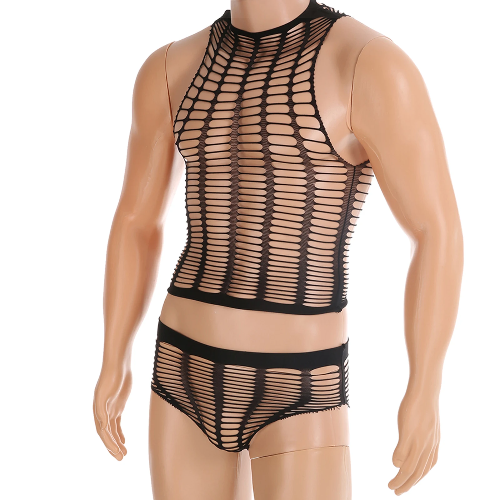 

Мужское фетиш-белье, сексуальные бразильские трусы, сетчатое нижнее белье, комплект майки, ажурные укороченные топы, ночное белье, эротическое полое