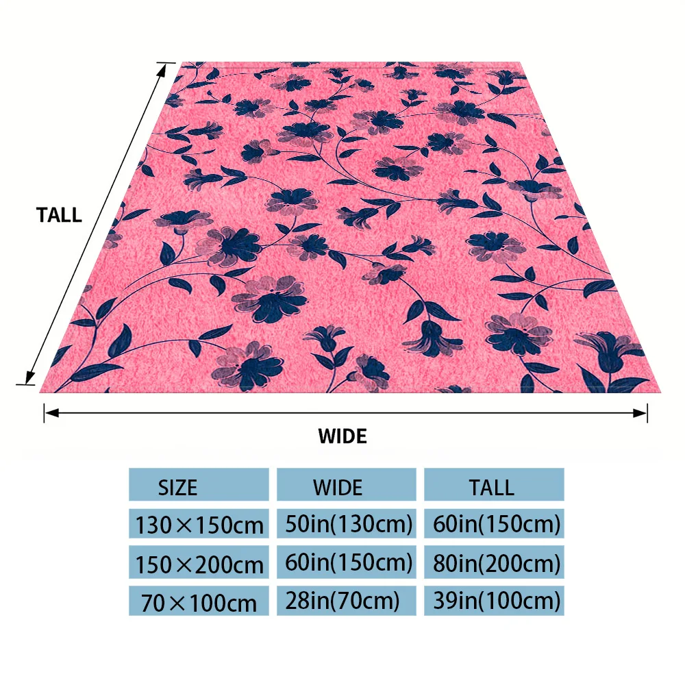 Pink Navy Floral Vines Flannel Blanket, Ultra-Fine Fiber, All Season Luxurious Fluffy Blanket Suitable For Beds Or Sofas