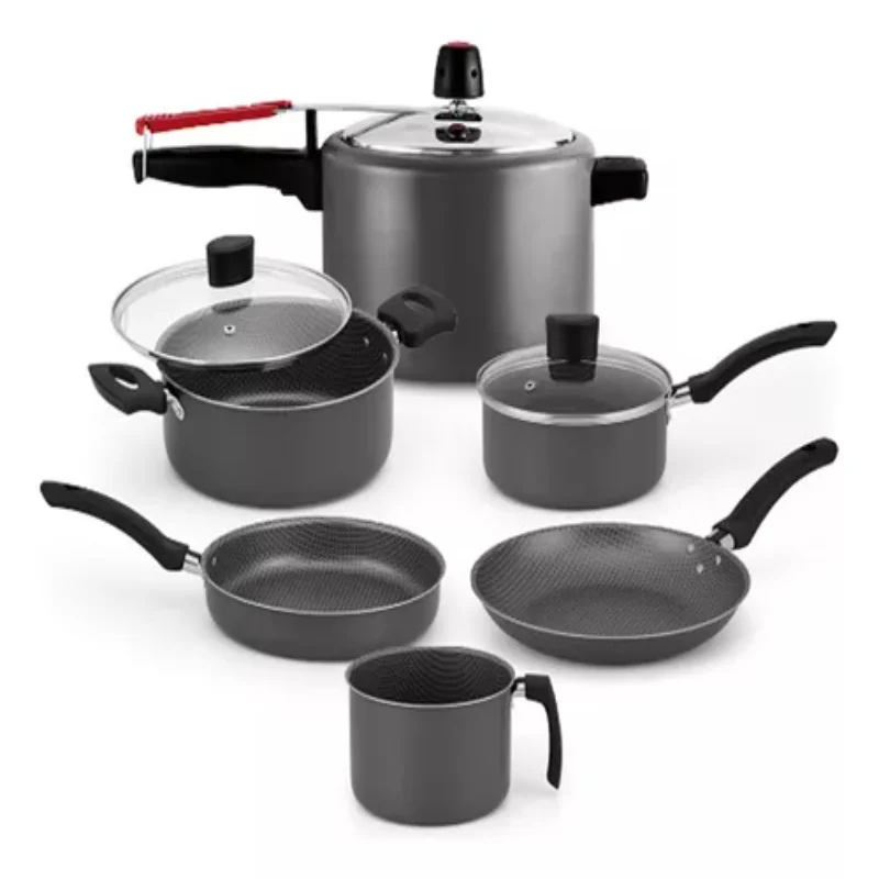 Cheerful Cookware  6 Pieces w/ Glass Lid Color Grey Baking Cookware and Fryers