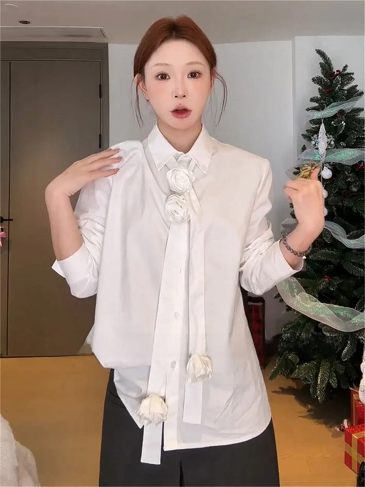 

Trendy Korean Style Long Sleeve Loose Women's Shirt with Sash Floral Print Spring New Arrival Fashionable Top for Ladies