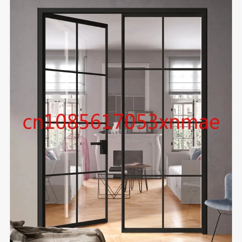 Hot Selling Black Steel Frame Exterior Double Glass French Aluminum Entry Swing Glass Doors