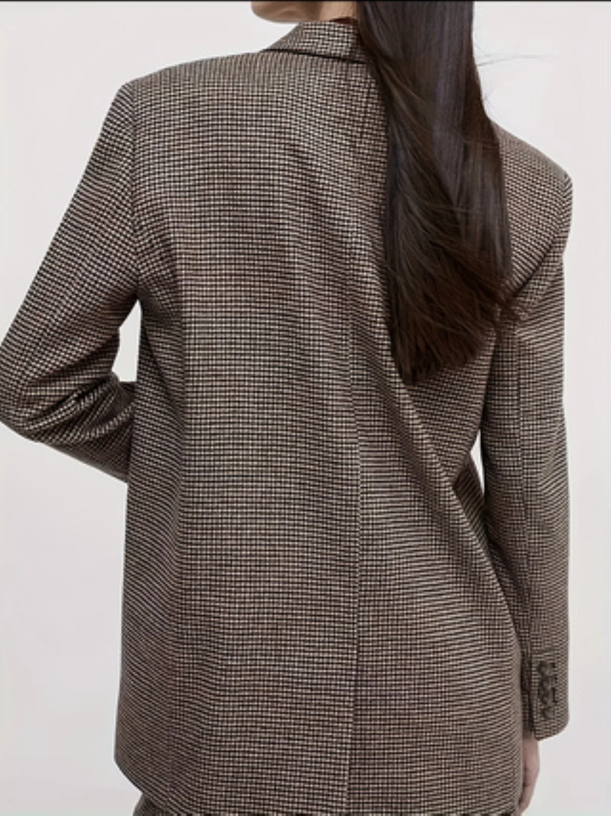 Elegancka damska marynarka w stylu angielskim (tylko marynarka, bez spodni) - dwurzędowa marynarka w kratę, luźny długi płaszcz, str