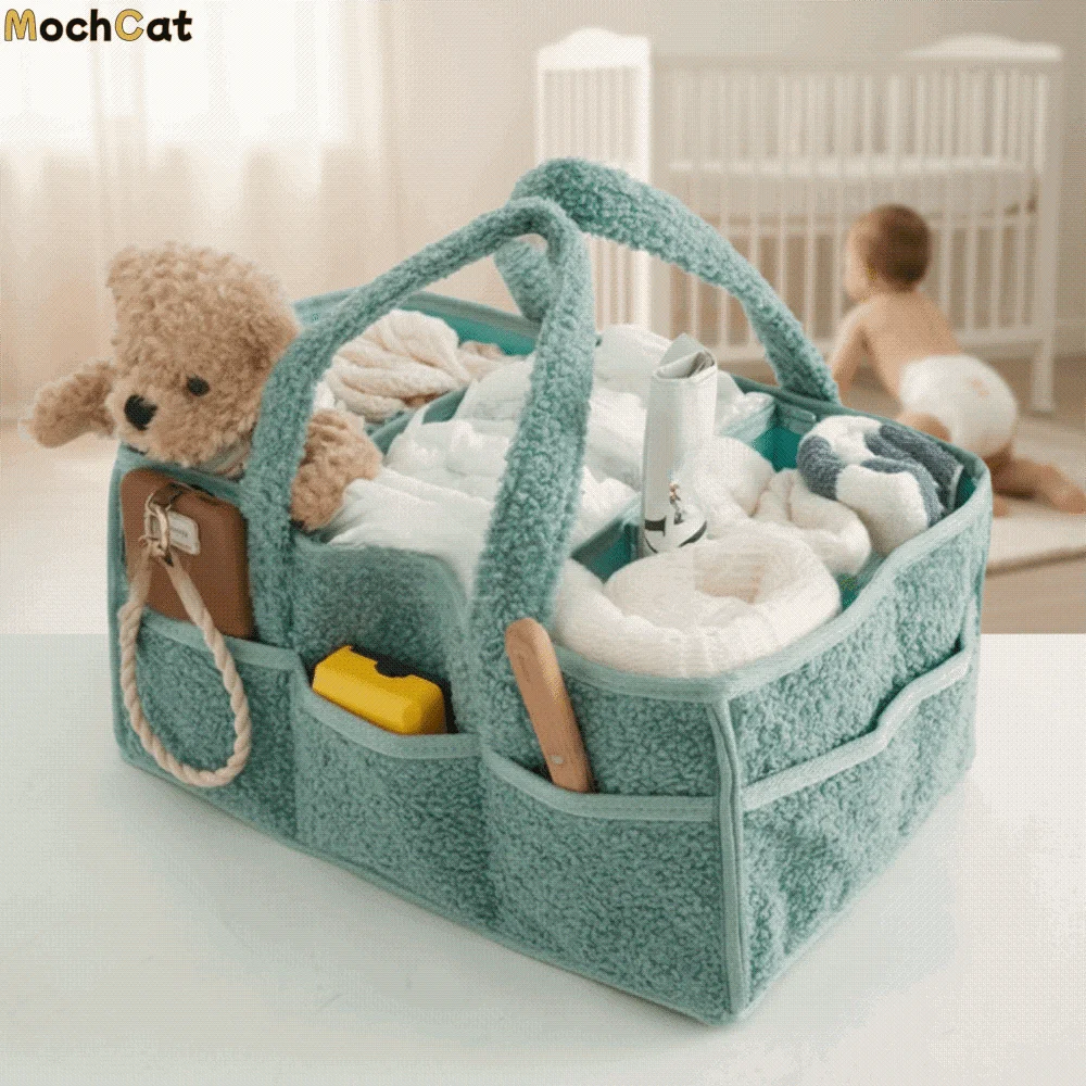 

Многофункциональная плюшевая сумка для детских подгузников, большая вместительная съемная перегородка, корзина для детских подгузников с ручкой, сумка для мамы для мальчиков и девочек