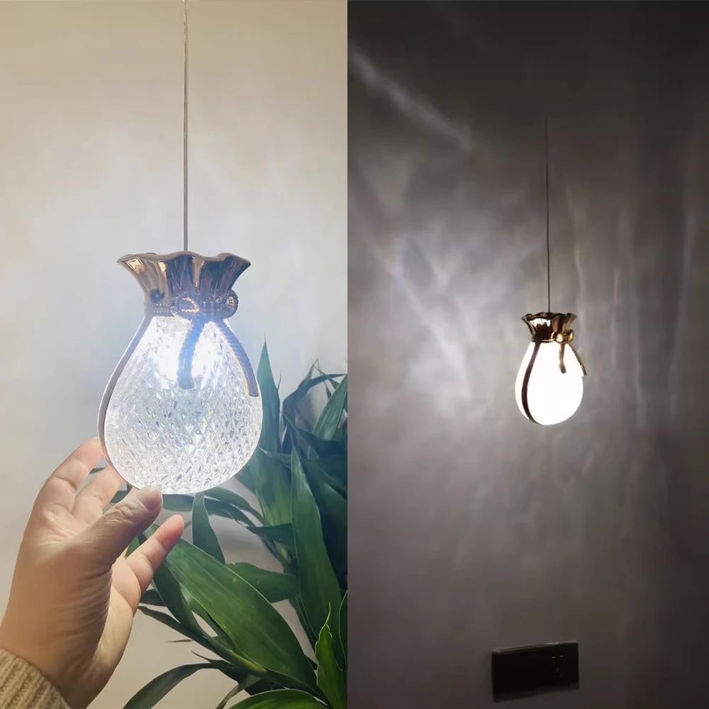 YEBMLP Crystal Lucky Pendant Lights Gold Magic Bag Bedside Lamp Indoor LED Creative Chandelier For Homestay Parlor Dining Table