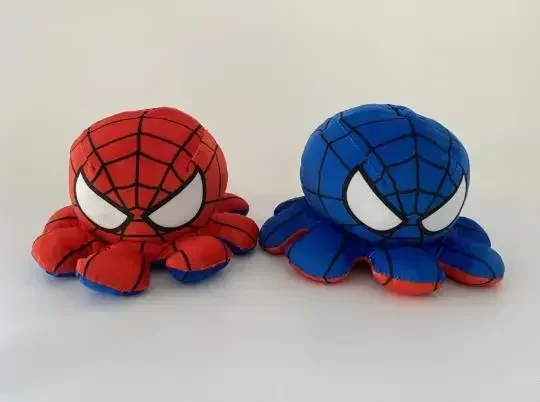 Boneka mewah Spiderman, 20cm, kartun kreatif, boneka gurita Spiderman, imut, gurita, bisa membalik untuk hadiah anak-anak