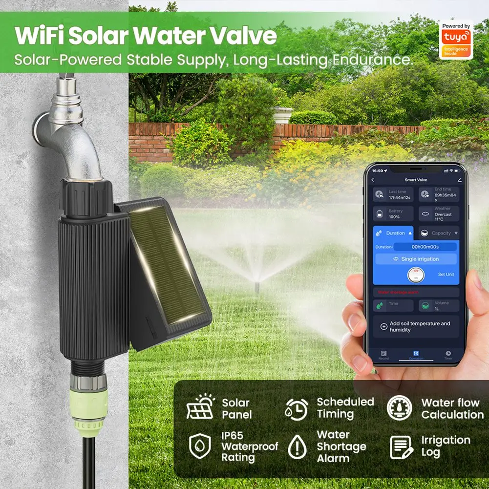 Minuterie d'arrosage automatique de jardin UNCL - Vanne Wifi à énergie solaire avec Bluetooth pour l'irrigation goutte à goutte