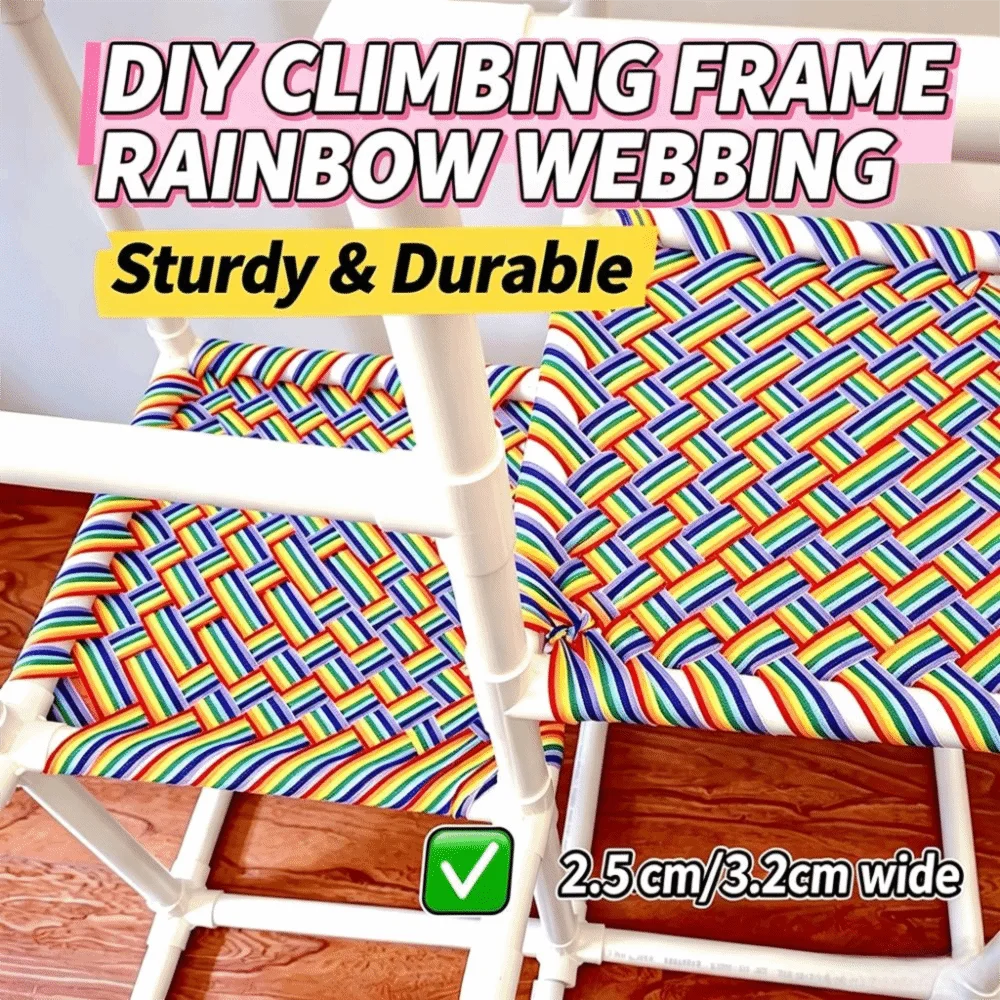 Thick Rainbow Webbing Colorful Heavy-duty Rainbow Webbing Strap 2.5 cm/3.2cm 45m DIY Toddler Playground Accessories