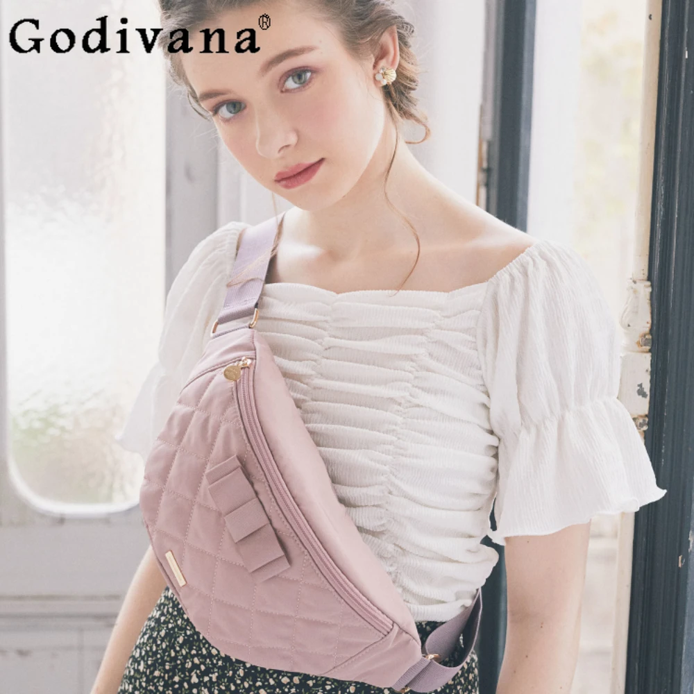 

Japanese Style Princess Bow Backpack Diamond Pink Black Crossbody Bags Sweet Fanny Pack Classic Half Moon Shoulder Bag Woman