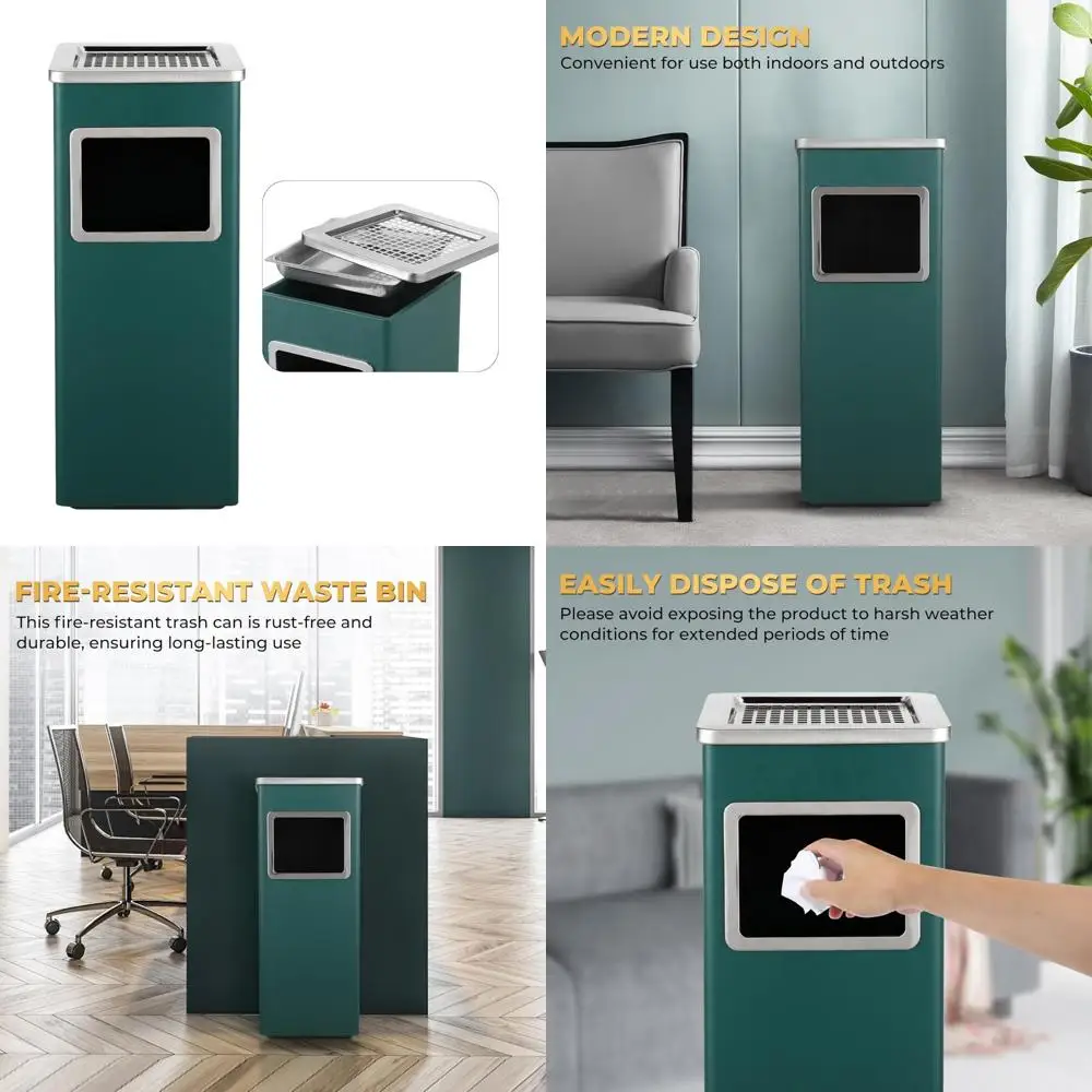 

Stainless Steel Outdoor Square Waste Container with Removable Inner Bucket for Commercial Waste Disposal Management