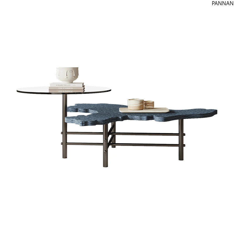 

Art retro designer high and low combination coffee table living room glass stainless steel special-shaped coffee table
