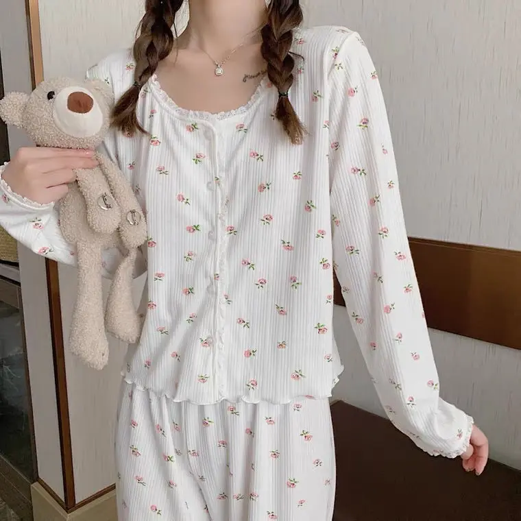 2022 Spring New Fashion Comfortable Casual Pajamas Women Long-sleeved Two-piece Suit Student Home Clothes Outer Wear Fashion
