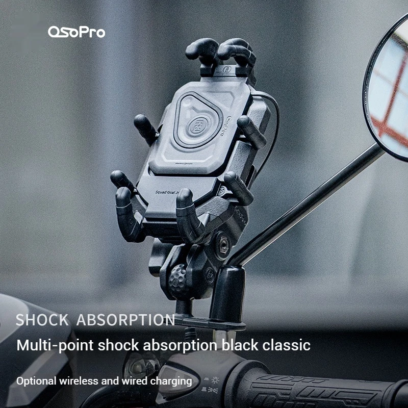 Osopro Phone Holder Black Series Shock-Absorbing Version Convenient Shell Wireless Charging Motorcycle Scooter Navigation Rock