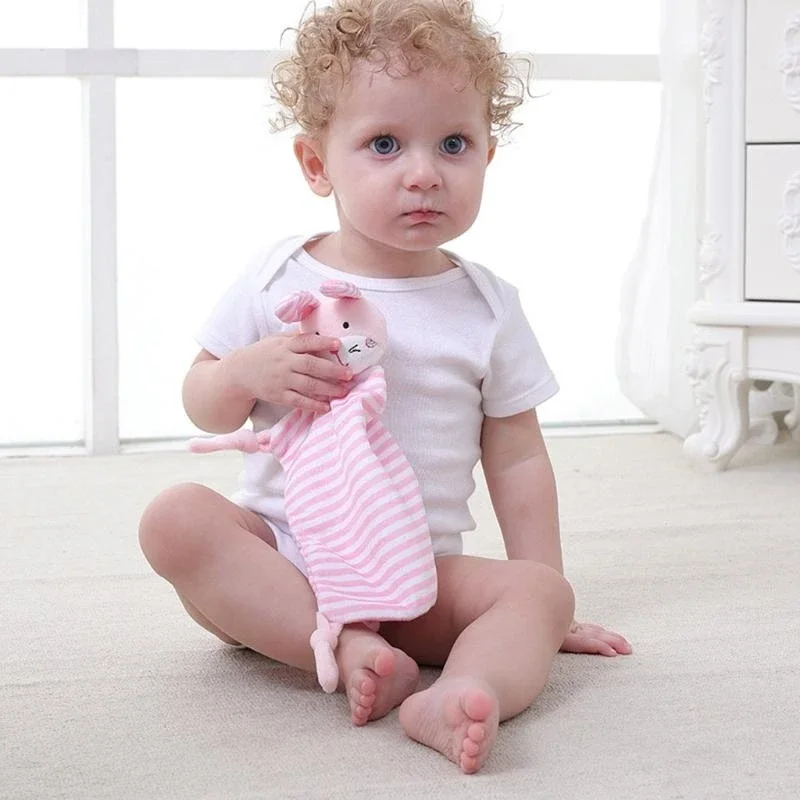 

J15U Baby Soothe Blanket Animal for Doll Appease Towel Comfort Sleeping Cuddling Toy Soft Gauze Bibs Teether Burp Cloth