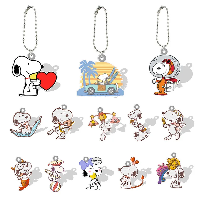 Kawaii Snoopy Acrylic Anime Key Chain Car Backpack Shou Pendant Cute Cartoon Constellation Children's Toys Girls Holiday Gift