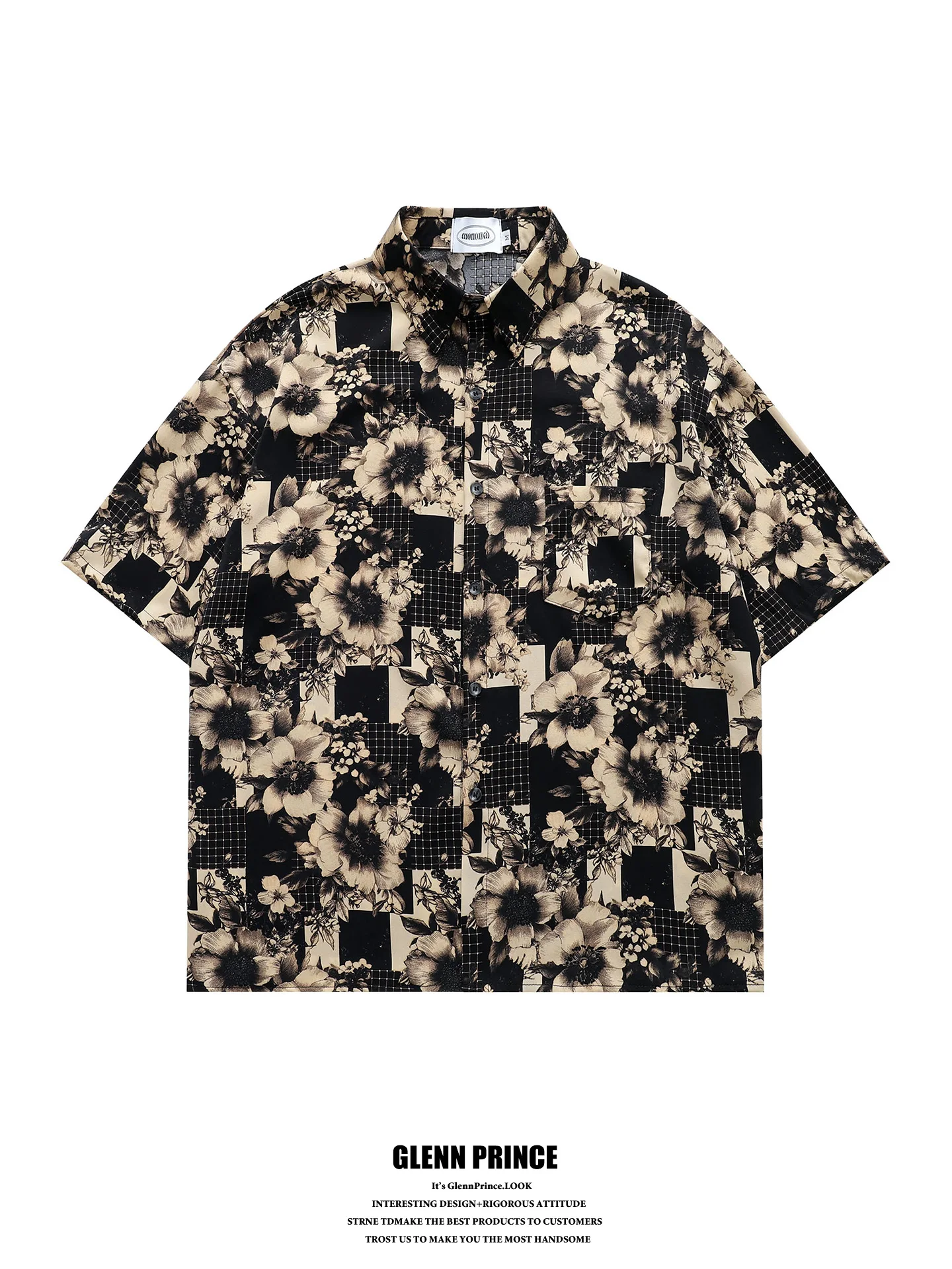 

GPstudio American Retro Vintage Floral Print Short Sleeve Men's Shirt Summer Trendy Handsome Floral Patterned Casual Shirt