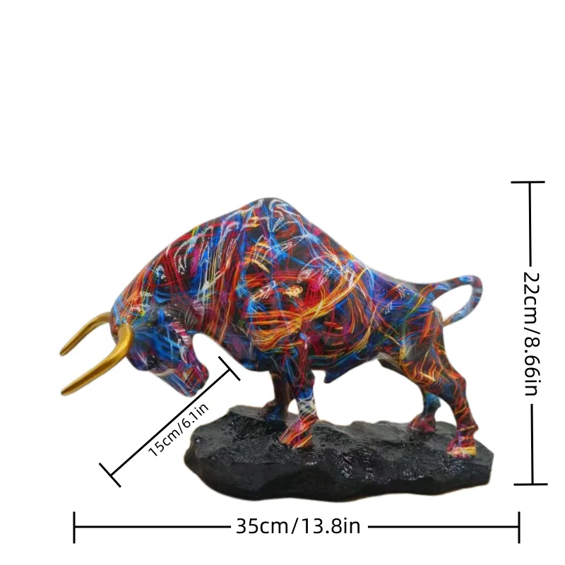Cross-border creative water transfer print colorful Wall Street bull ornament craft resin home living room entrance table decora
