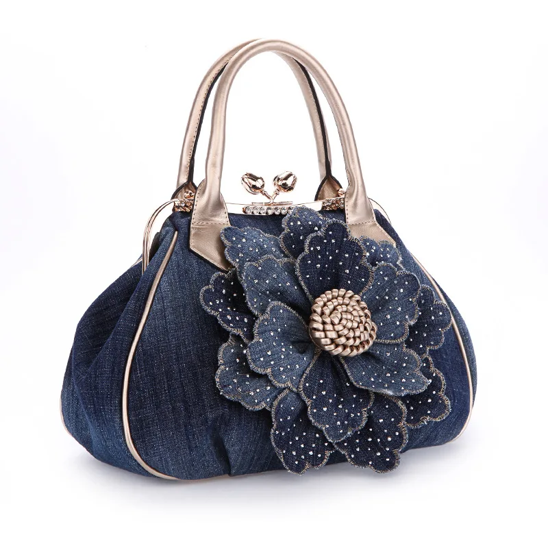 iPinee Women's Handbag European American Style Floral Cow Fabric Women's Tote Bag Handheld Bag for Ladies