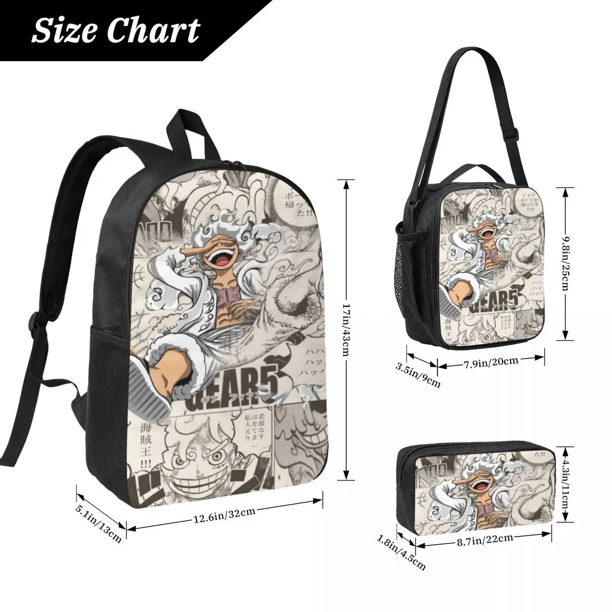 3Pcs Luffys O-one-pieces Accessories Backpack Set for Kids Pen Bags Bookbag Sets with Lunch Box For School Students Daypack - view 2