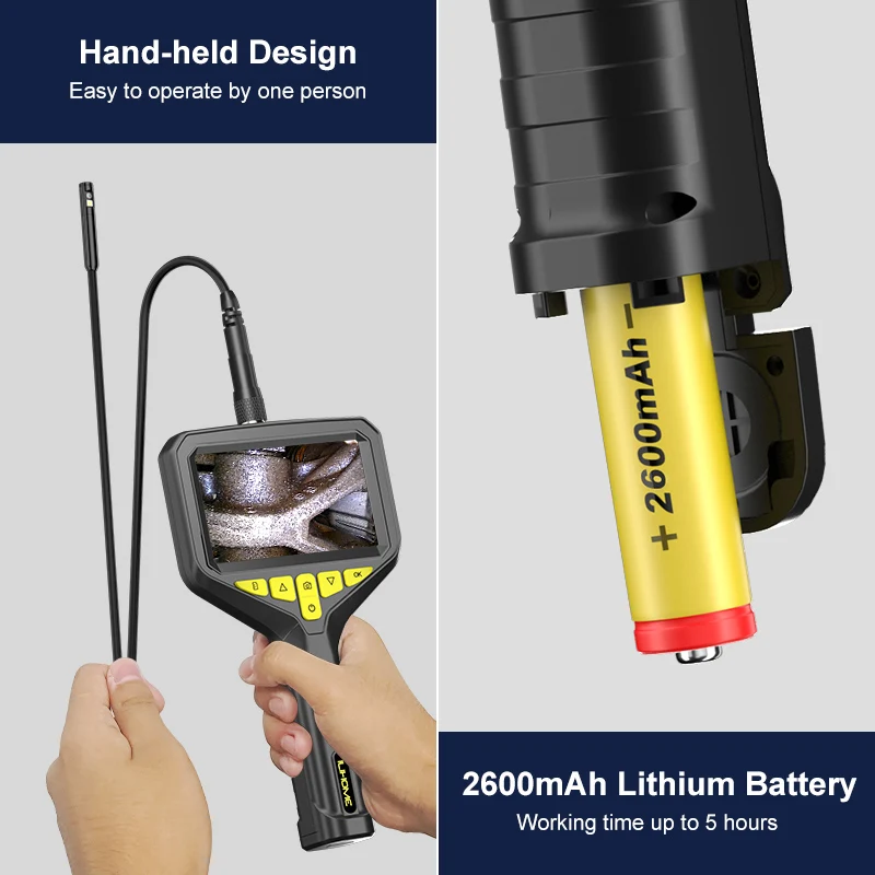 4.3 Inch Screen Endoscope Camera HD1080P 8MM Lens Aviation Connection Car Inspection Borescope Removable Battery Record Video