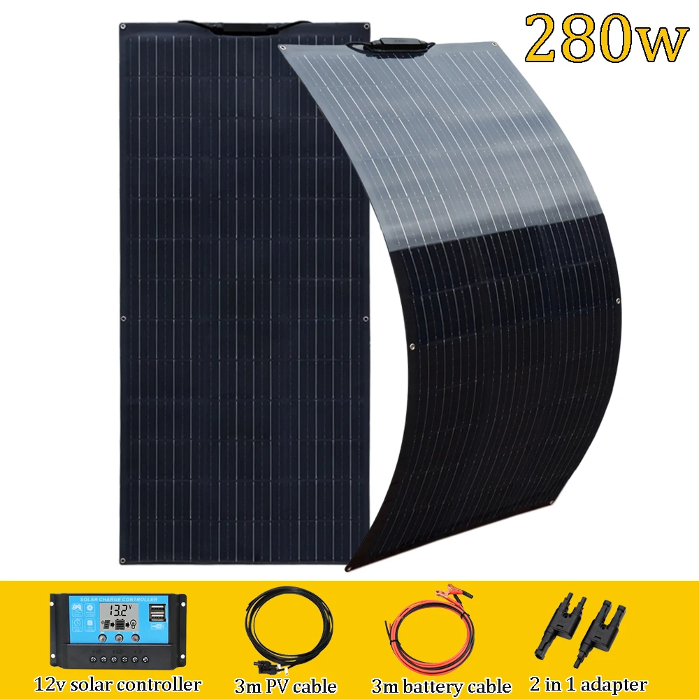280W 240W 200W 120W 100W Flexibles Solarpanel 12V 24V Batterieladegerät Mono-Zellen-Kit für Wohnmobil Camper RV Boot Reise
