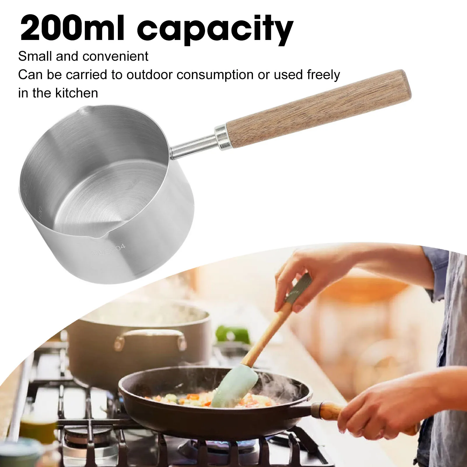 Mini Saucepan 304 Stainless Steel Comfortable Grip Prevent Scalding Portable Milk Butter Warmer Pot 200ml