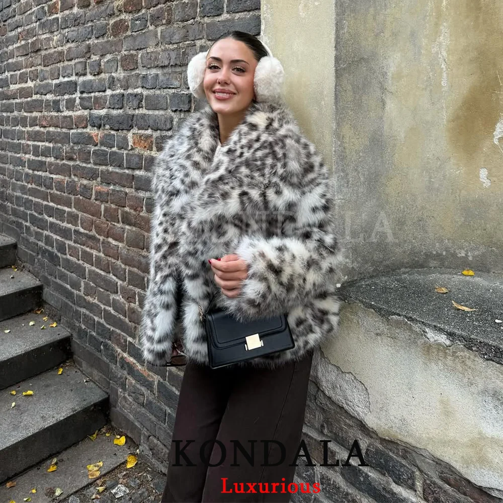 KONDALA سترات نسائية كلاسيكية من الفرو الصناعي بياقة على شكل V وأكمام طويلة معاطف دافئة سميكة موضة خريف وشتاء 2025 ملابس خروج خارجية