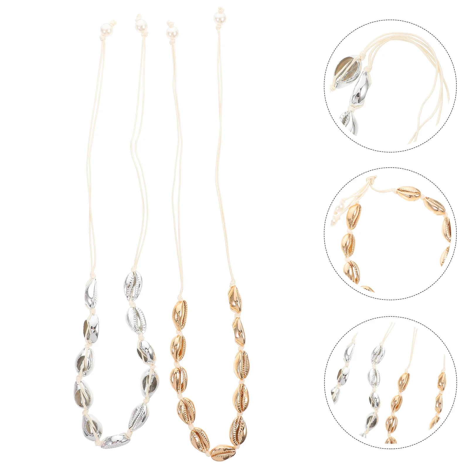 

2Pcs Gold Plated Shell Necklace Adjustable Seashell Beach Jewelry Alloy Choker for Women Girls Silver Golden Gifts