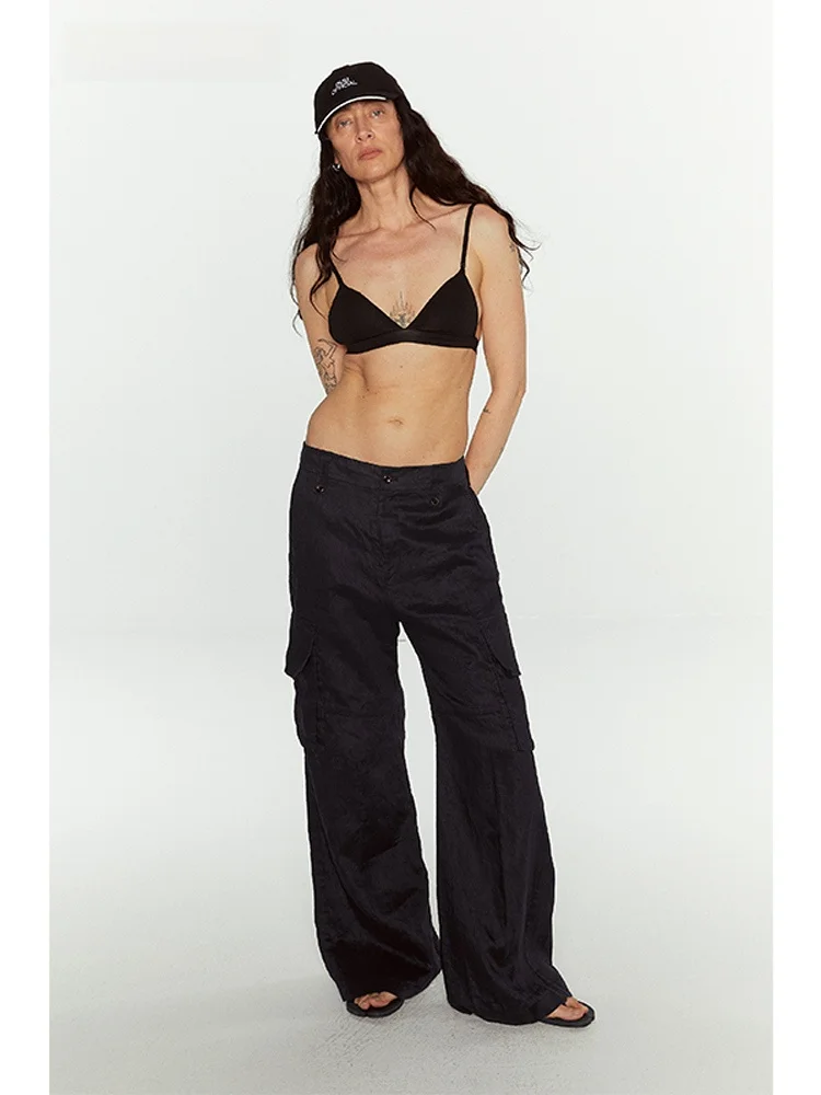 

Брюки из чистого льна для повседневной носки, широкие, свободного кроя, в стиле Bell Bot, длиной в пол, для работы и поездок на работу