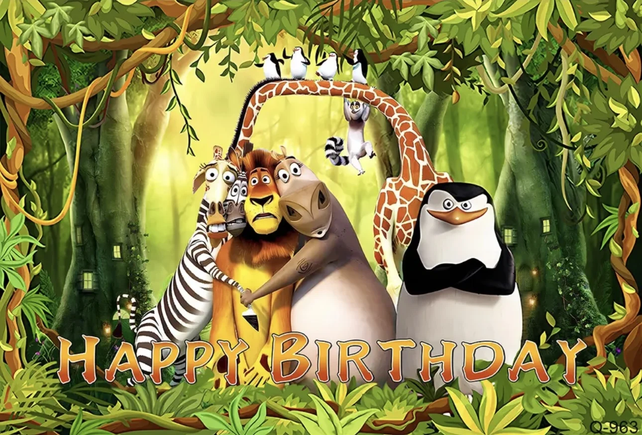 Happy Birthday Party Photography Backdrop Jungle Wildlife Baby Baptism Lion Africa Decoration Photo Studio Background HZ-01