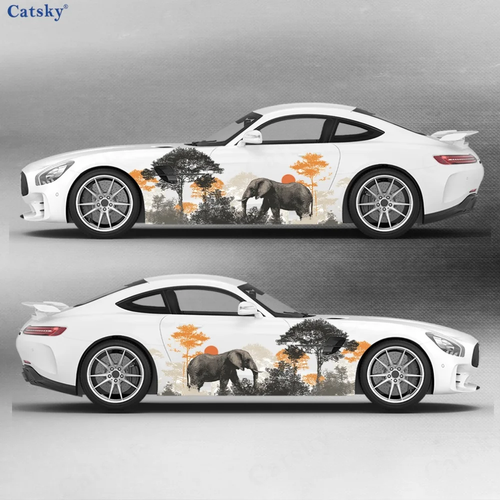 Beautiful scenery silhouette elephant sticker, suitable for cars and trucks, durable, fade-resistant, easy to install and remove