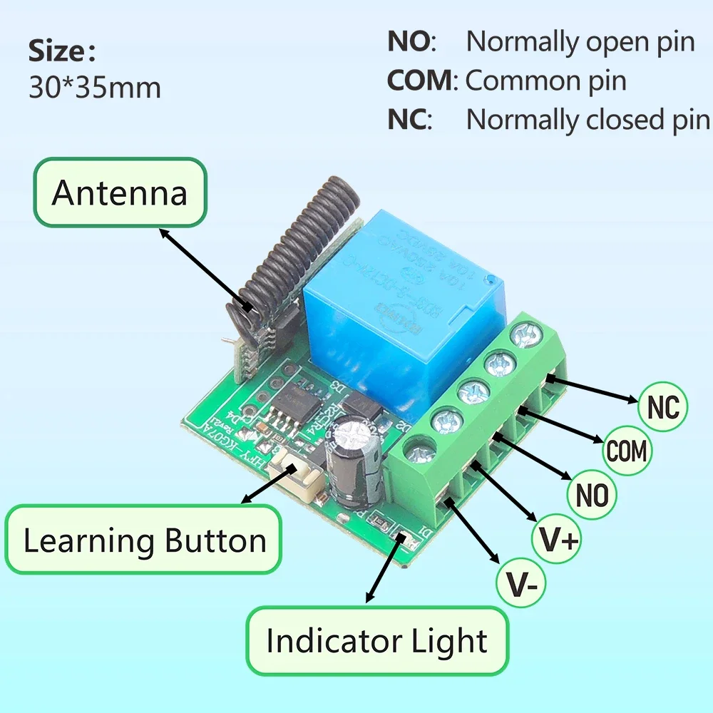 RF Receiver and Wireless Remote Control with A/B button Transmitter 50m 433MHz DC 12V 1CH Relay Module for LED/DIY