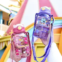 650ml Cute Kids Water Bottle with Straw Free BPA Leakproof Outdoor Portable Children's Cup Water Bottle Toddlers Beverage Kettle