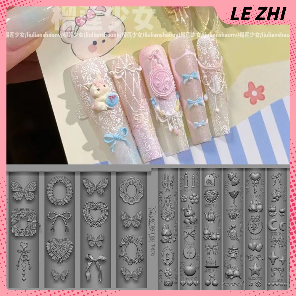 

Sweet Lovely Rabbit Butterfly Bowknot Diy Design Silicone Nail Mold Cake Teapot Candle Strawberry Cherry Flower Nail Art Mold