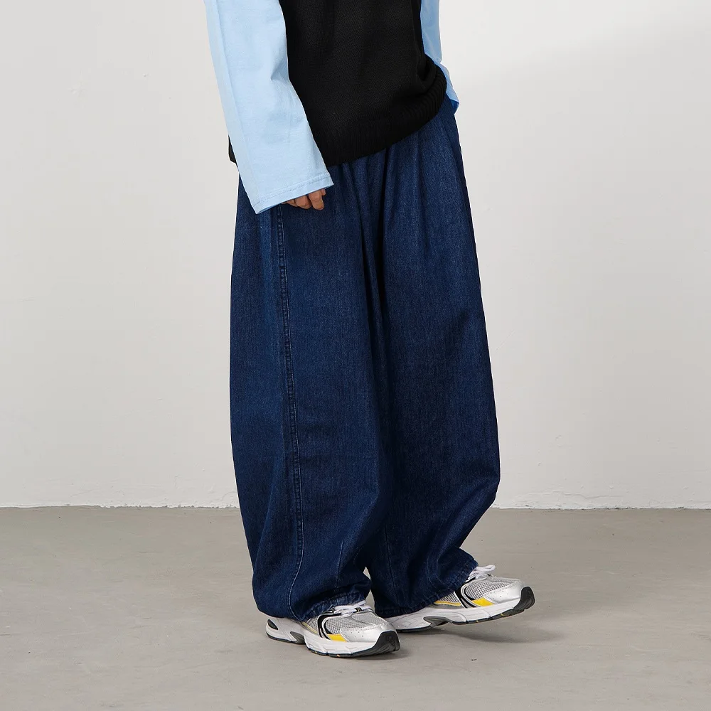 

Retro Japanese Sle Loose Fit Wide Leg Workwear Jeans Deep Blue Lantern Pants ex Long Trousers for Spring And Autumn
