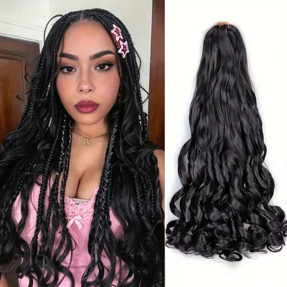 16 Inch Pre-stretched French Curly Braiding Hair 7 Packs Bouncy Spiral Wave Crochet Synthetic Hair Extensions For Box Braids Goddess Braids Women