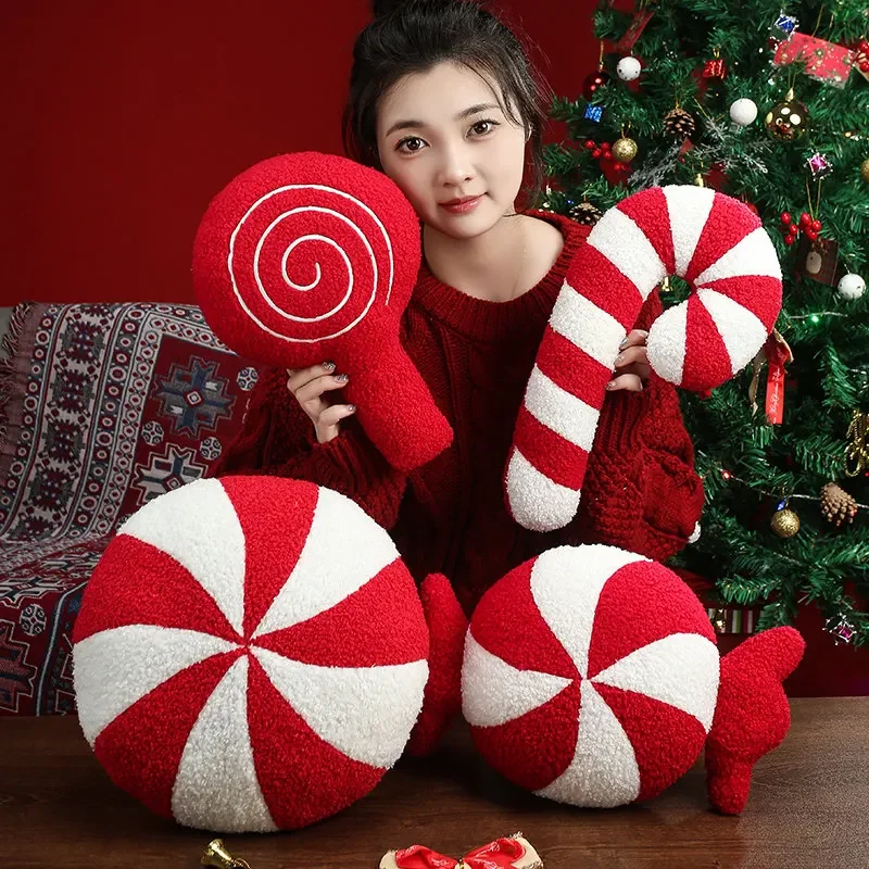 30 ~ 35 سنتيمتر الأحمر عيد الميلاد أفخم رمي وسادة محشوة لينة قصب الحلوى مصاصة وسادة أريكة كرسي الطرف الدعامة الديكور هدية #5
