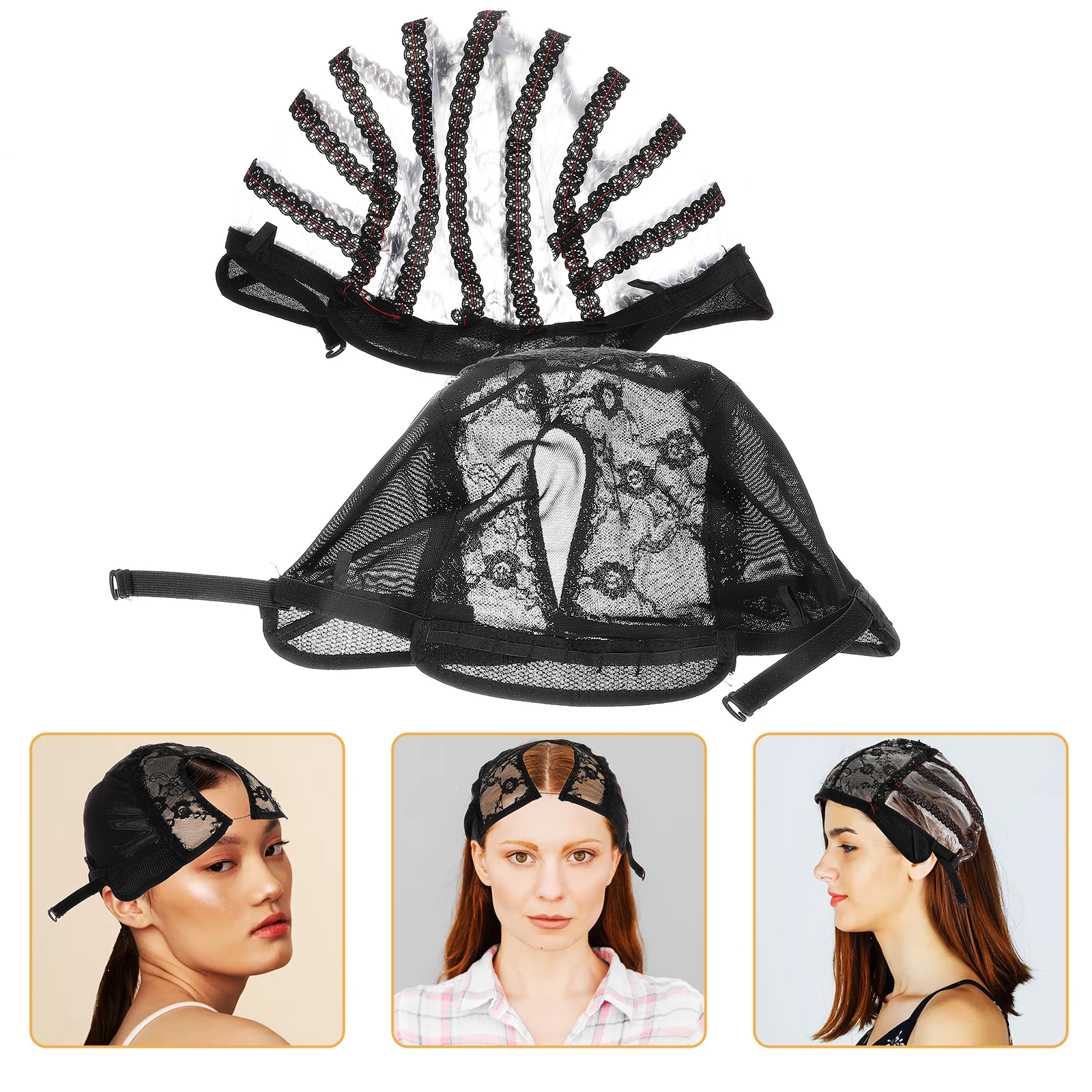 

2pcs Lace Caps Net Adjustable Elastic Mesh Hats For Making Wigs Salon Hairdressing U-Shaped Stretchable Breathable Hair Nets