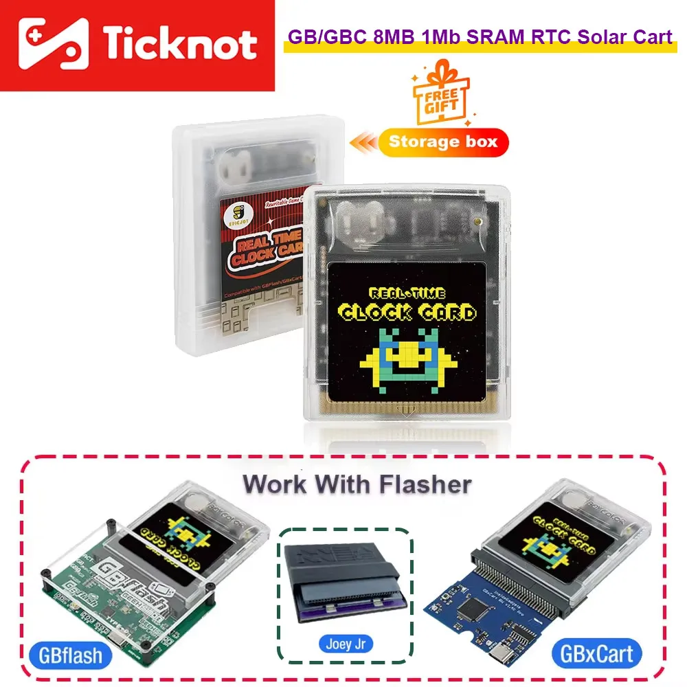 Karta pamięci Flash TicKnot Rewritable GB/GBC RTC 8MB 1Mb SRAM do GB/GBC/Game Boy Player, kompatybilna z Joey JR i GBxcart Burner — 2