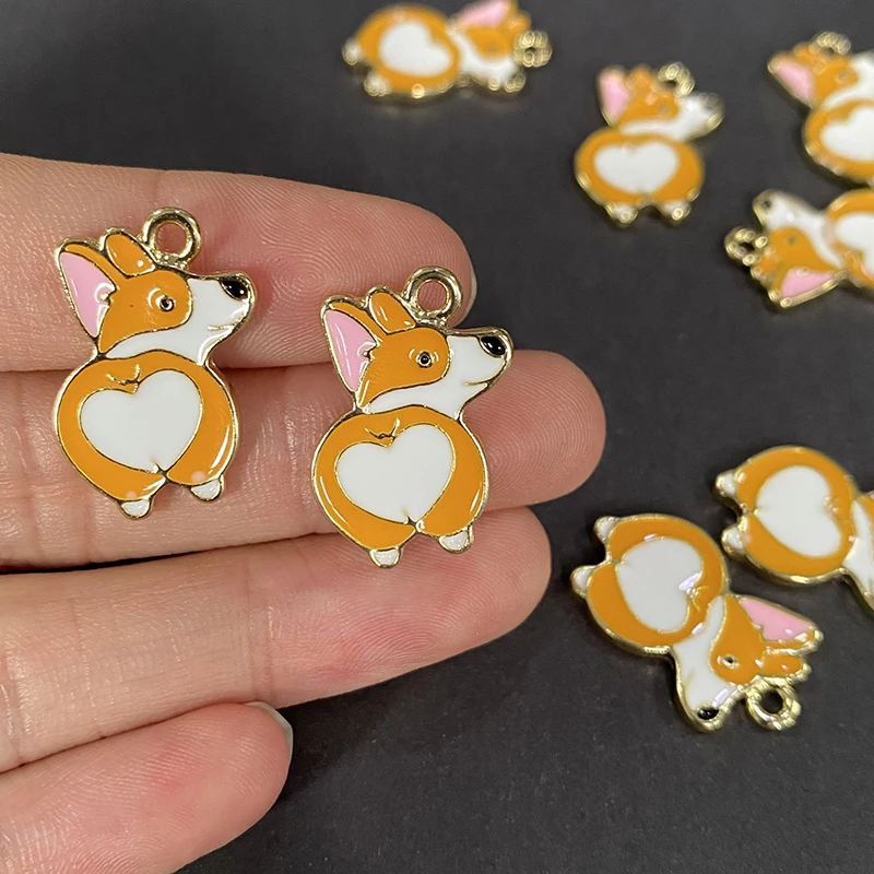 10pcs Kawaii Dog Charms Love Heart Butt Corgis Alloy Enamel Pendant For Pet Choker Earring Necklace Diy Jewelry Make