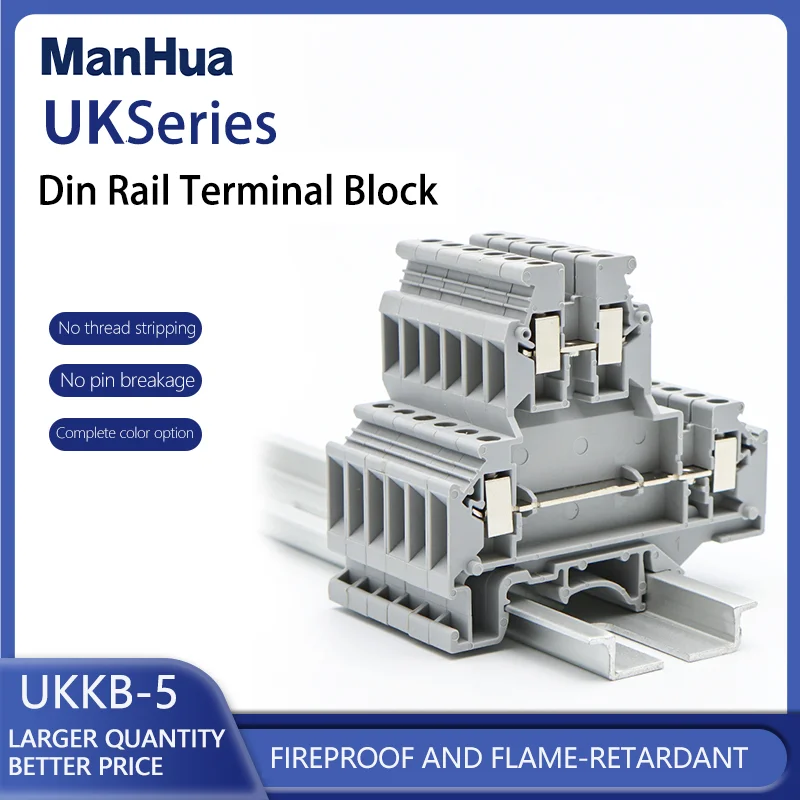 ManHua10Pcs Din Rail Terminal Block UKKB-5 Connector Double Layer Screw Wiring UKKB5 Screw Terminal Block 2 Level Wire Conductor
