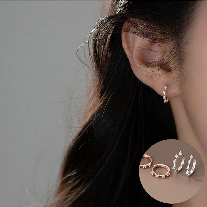 

100% 925 Sterling Silver Zircon Geometric Earrings for Women Girl Simple Fashion Round Design Jewelry Party Gift Dropshipping