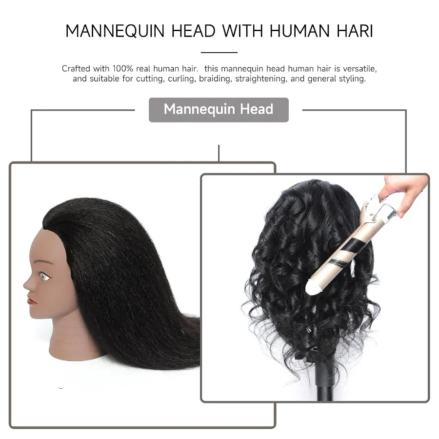 رأس عارضة أزياء احترافية مقاس 14 بوصة مع 100 شعر بشري حقيقي لتدريبات الصالونات وتضفير وتدريبات القطع مجانًا