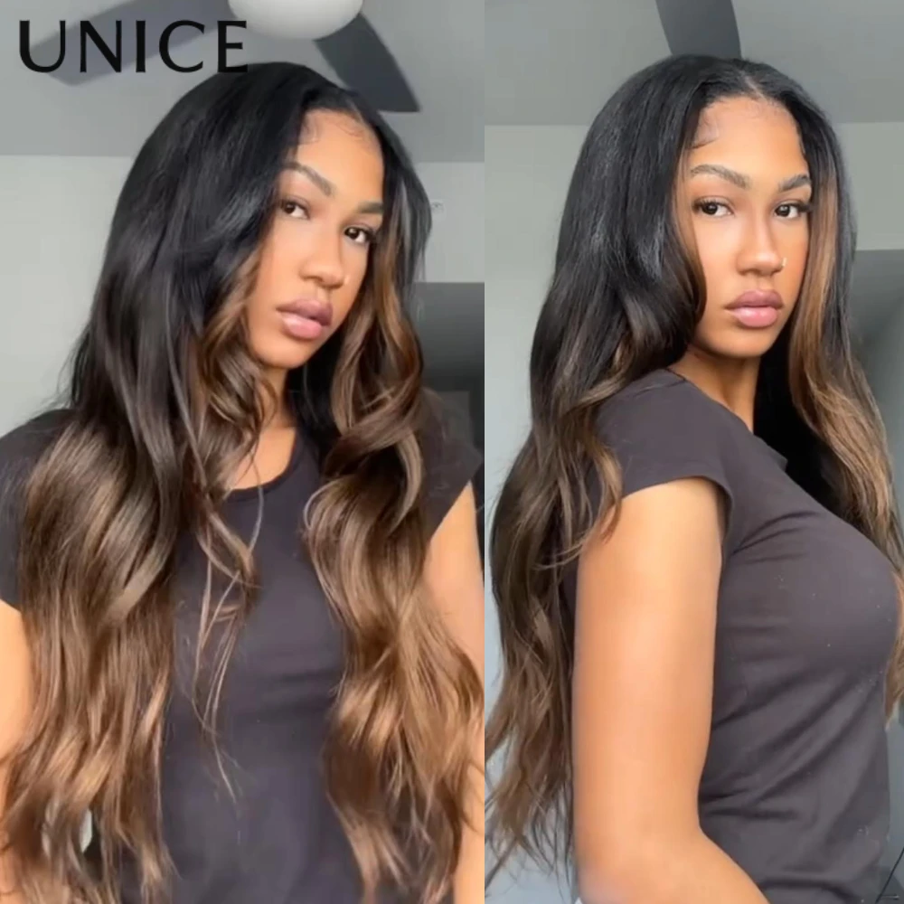 UNICE الكستناء البني أومبير الجسم موجة حزم 2/3/4 قطعة مع 1 قطعة 4x4 بوصة الدانتيل إغلاق 100% حزم الشعر البشري وصفقة إغلاق #6
