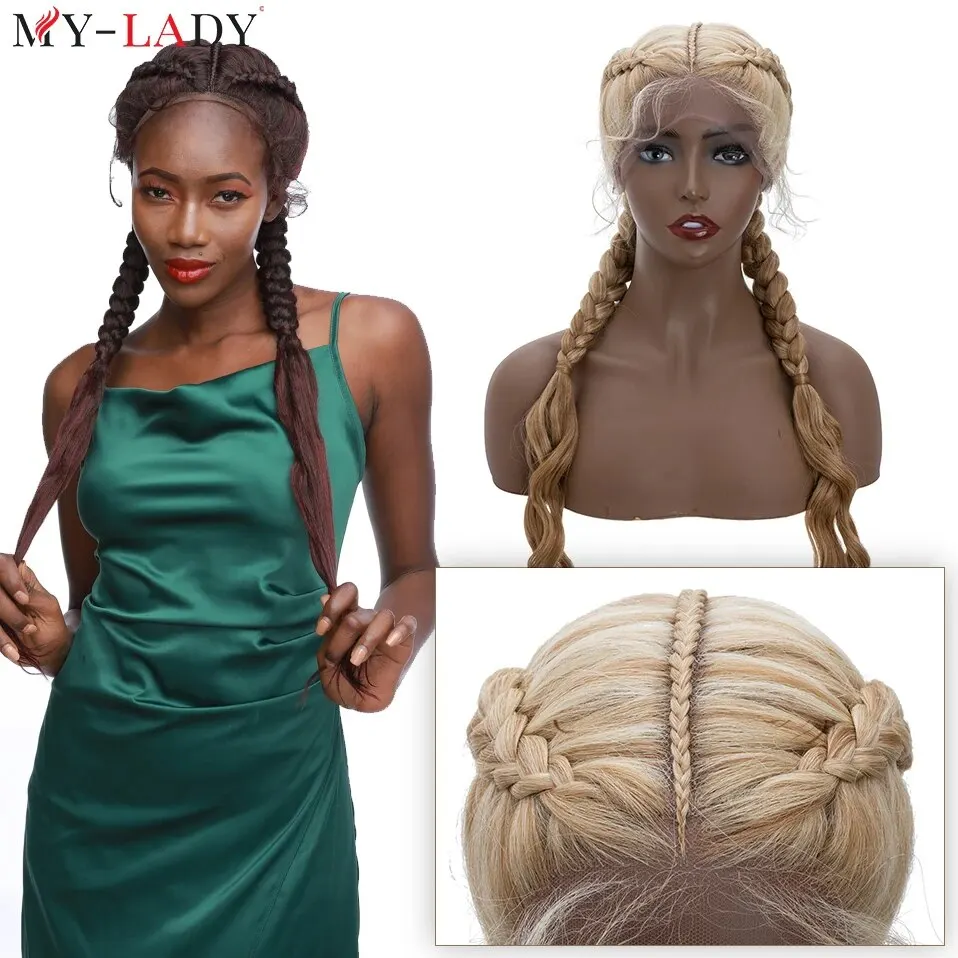 My-Lady 27inch Synthetic Box Dutch Cornrow Lace Front Twist Braides Wig Braid Wig With Baby Hair Wavy Hair For Afro Black Women