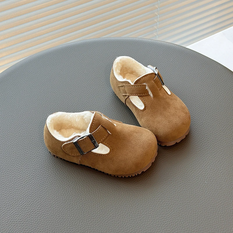 Children Flat Shoes Suede Kids Moccasins Non-slip Soft Sole Brand New Boys Girls Leather Shoes Warm Retro Trendy Cotton Shoes
