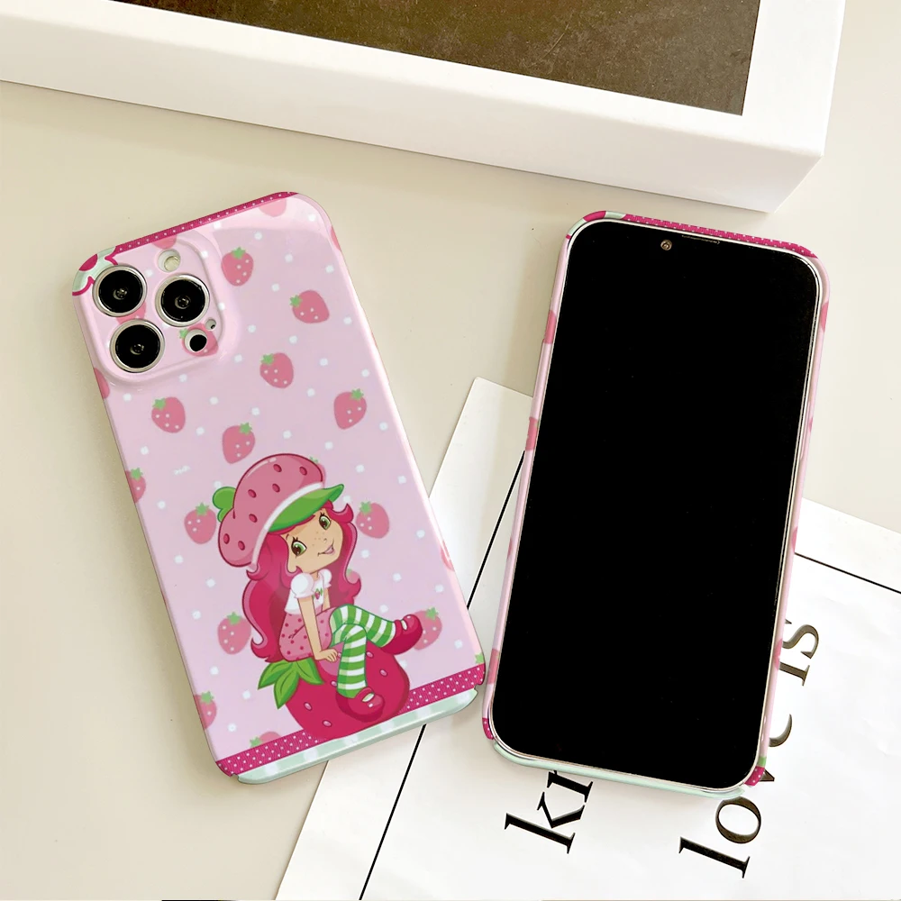 Cute S-Strawberry S-Shortcake Phone Case For IPhone 16 15 14 13 12 11 Plus Pro Max Mini Glossy HD Hard Cover Film Shell