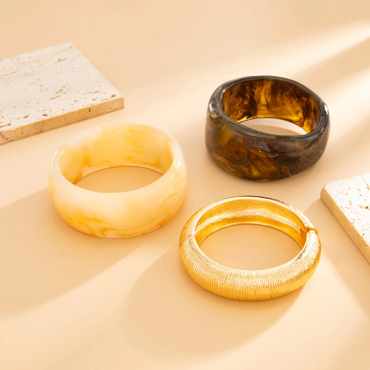 IngeSight.Z 3 Style Vintage Geometry Resin Acrylic Thick Wide Bracelets for Women Punk Geometry Round Bangles Steampunk Jewelry