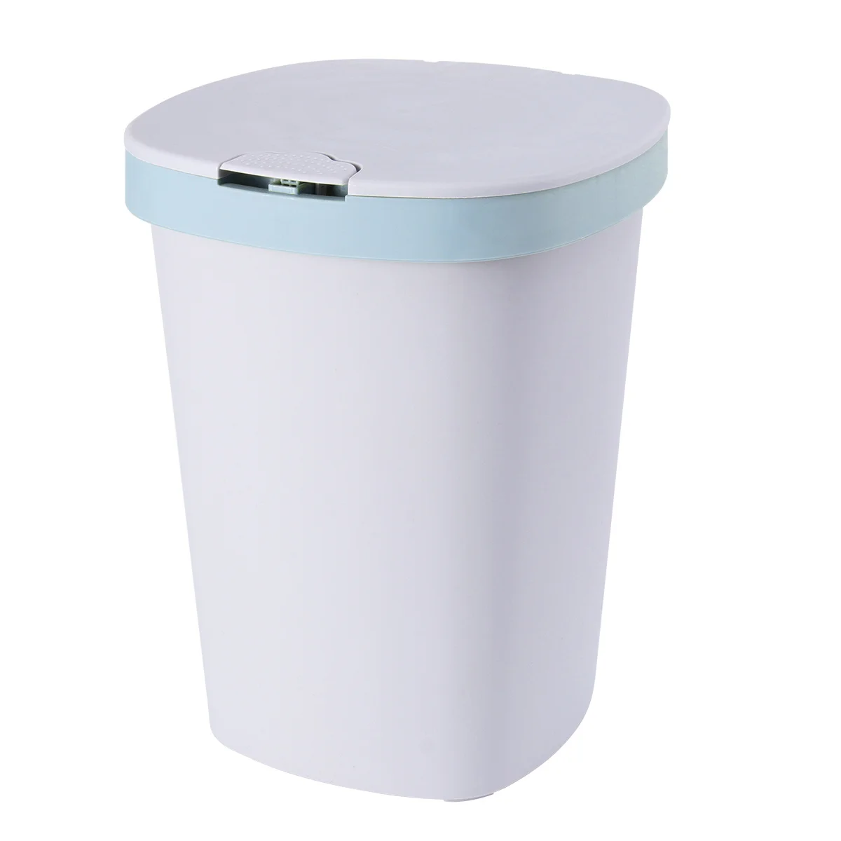 

1pc Push-Button Trash Can Plastic Garbage Can With Lid Large Capacity Square Bin For Kitchen Living Room Sky-Blue Size L