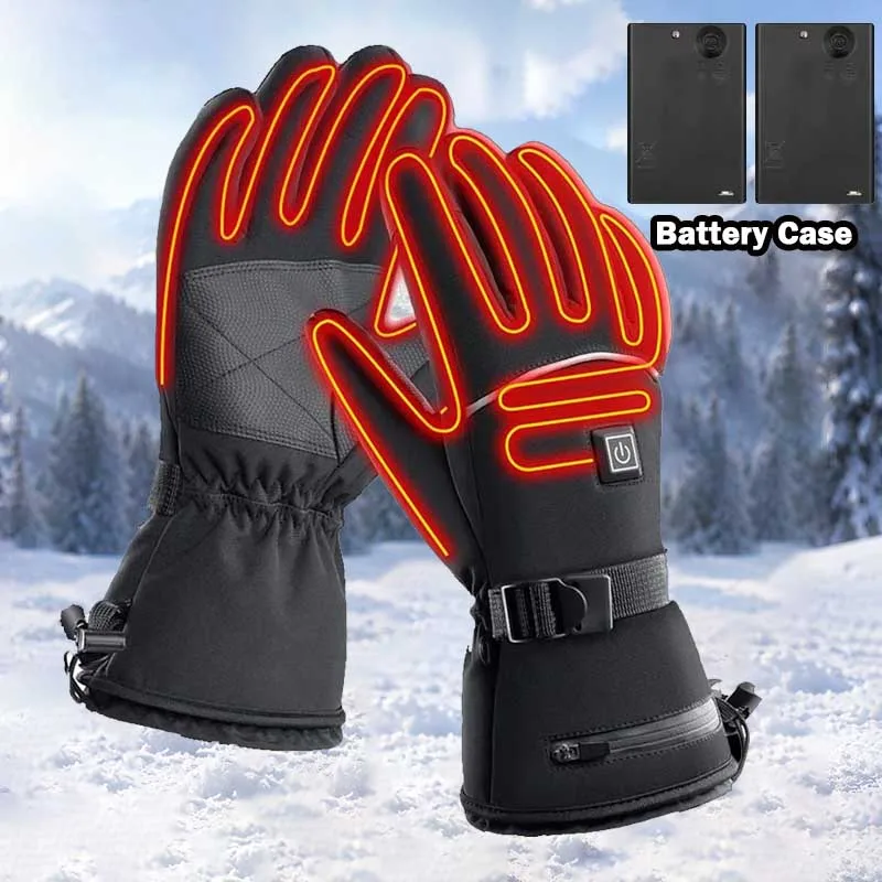 Winter Heated Motorcycle Gloves Waterproof Thermal Snow Gloves with Battery Case Cold Weather Heated Riding Gloves for Men Women