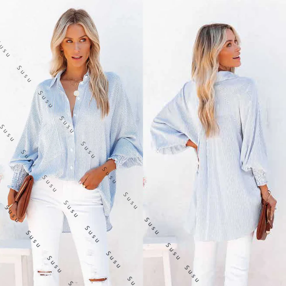 

2025 Новый европейский и американский весенне-осенний кардиган с длинными рукавами, рубашка в полоску, свободный топ большого размера, повседневный 206 #